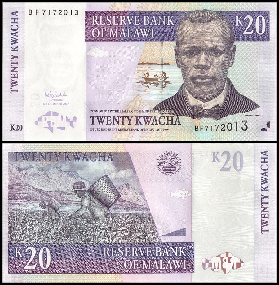Malawi 20 Kwacha World Banknote 2007 P52c UNC Unique and Rare