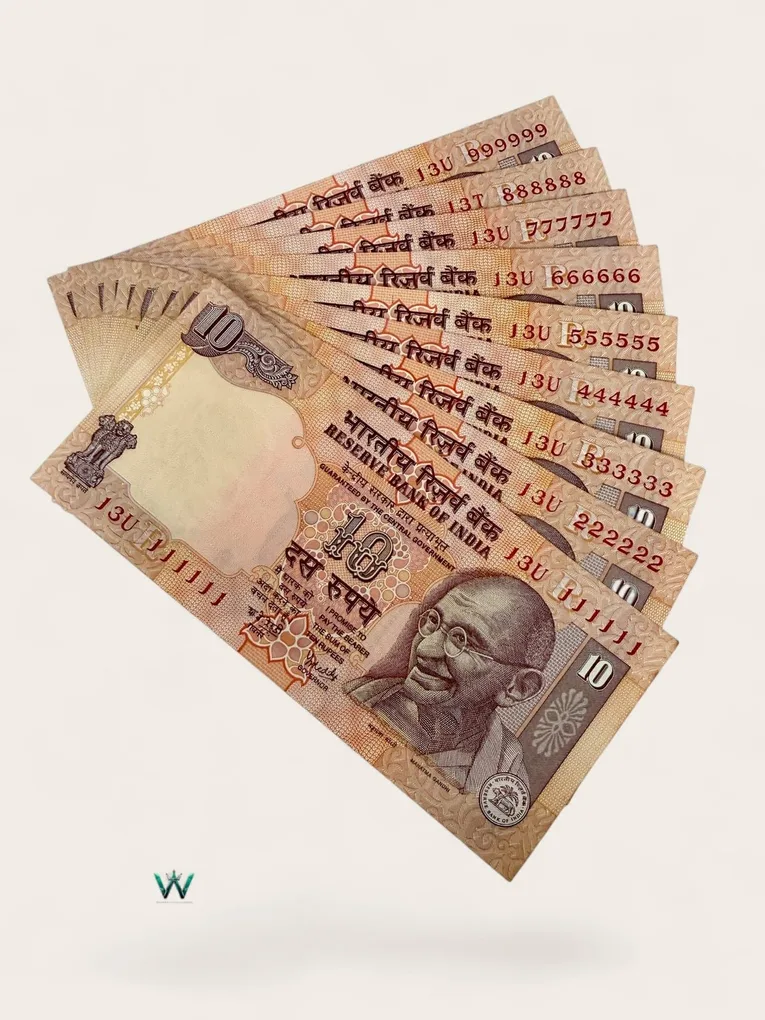 Rs 10 India Banknote Solid Fancy Set Y V Reddy Issue without Year Same Prefix 111111 to 999999 Unc Unique and Rare