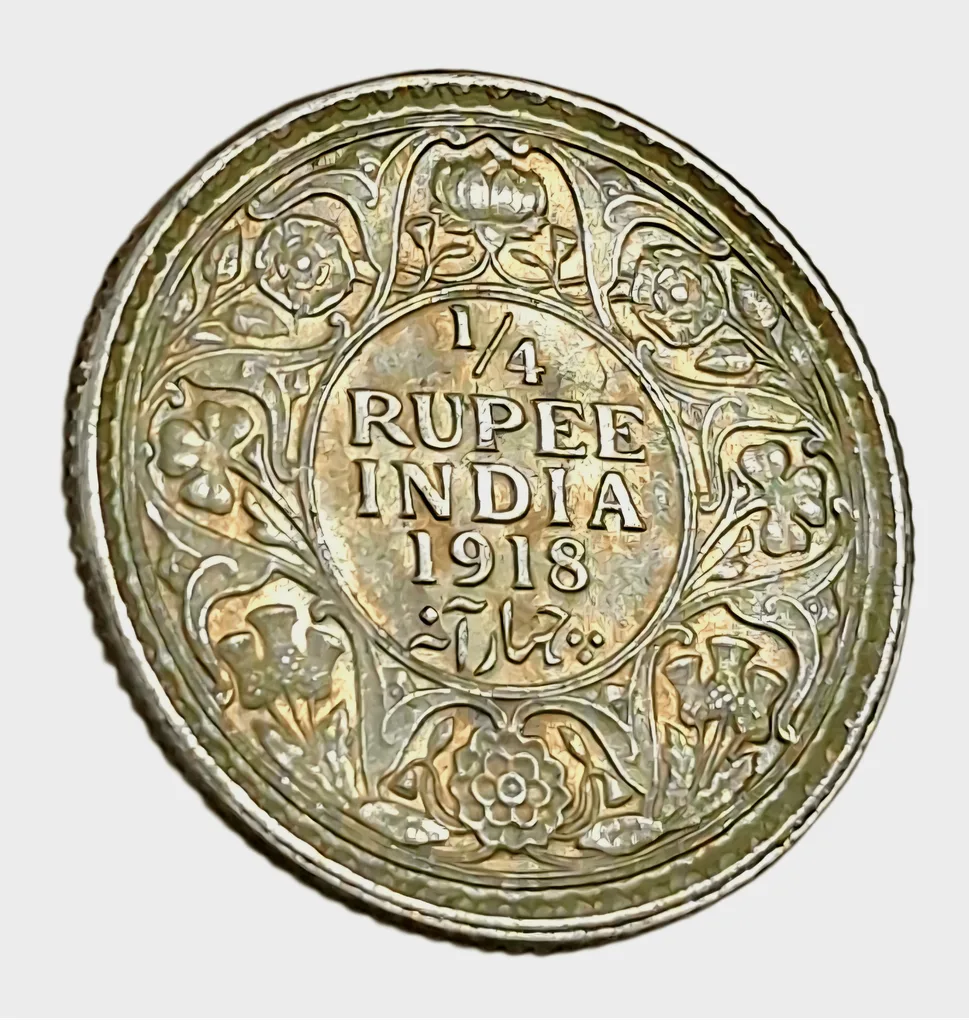 British India Silver 1/4 RUPEE Year 1918 King GEORGE-V in High UNC Grade.