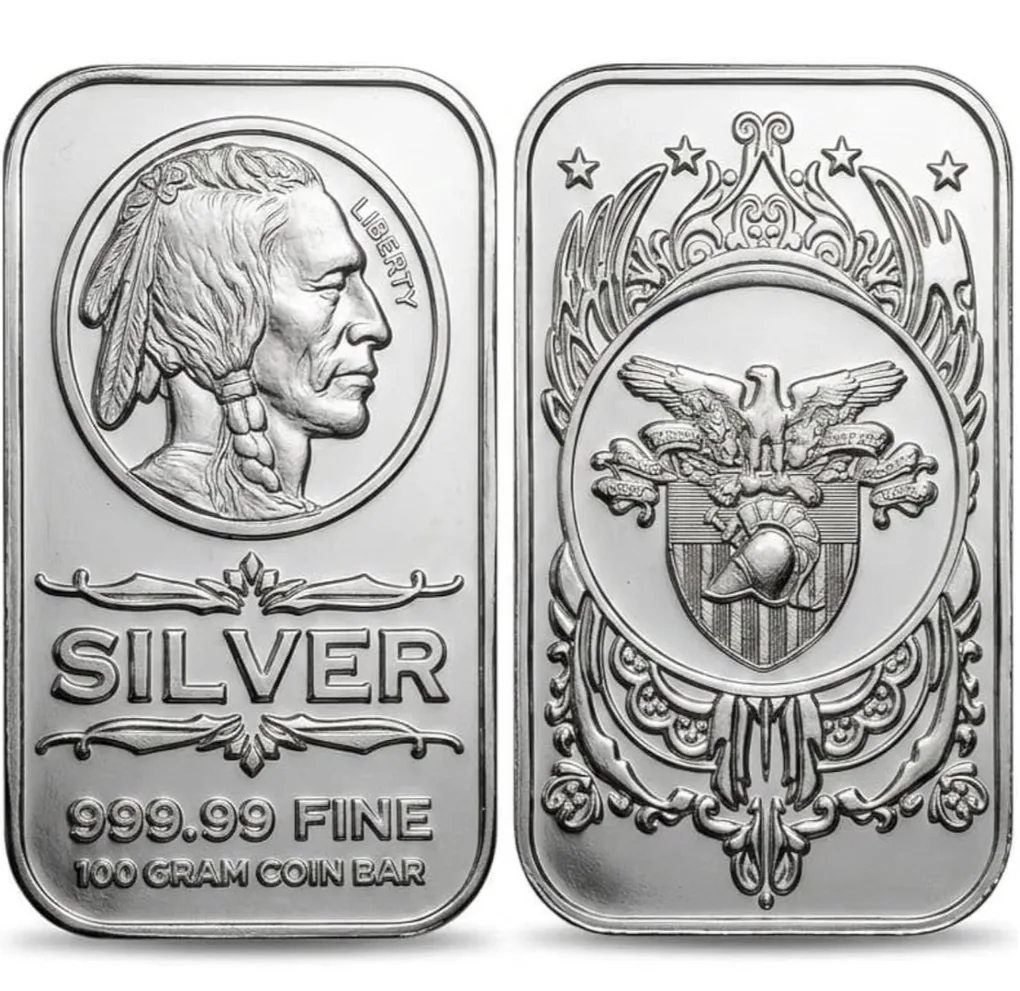 American Eagle , USA Pure Silverplating Metal 100 Gram Rare Coin Bar