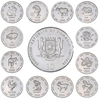 Somalia 12 Different 10 Shilling Lunar Series 2000 The 12 Chinese Zodiac Signs Mint Coin Set