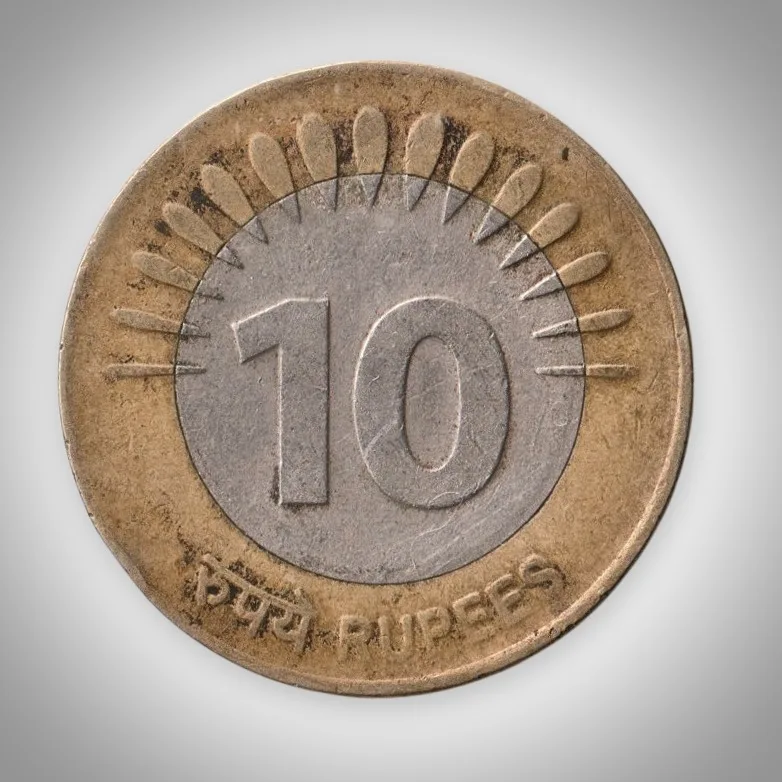 Rare 10 Rupees 2010 Bimetallic Definitive Issue Noida Mint Republic India Coin # A291