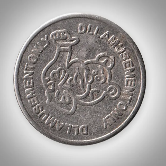 DLL Amusement Only Teddy Bear Mascot Arcade Game Token 22 mm White Metal # A647