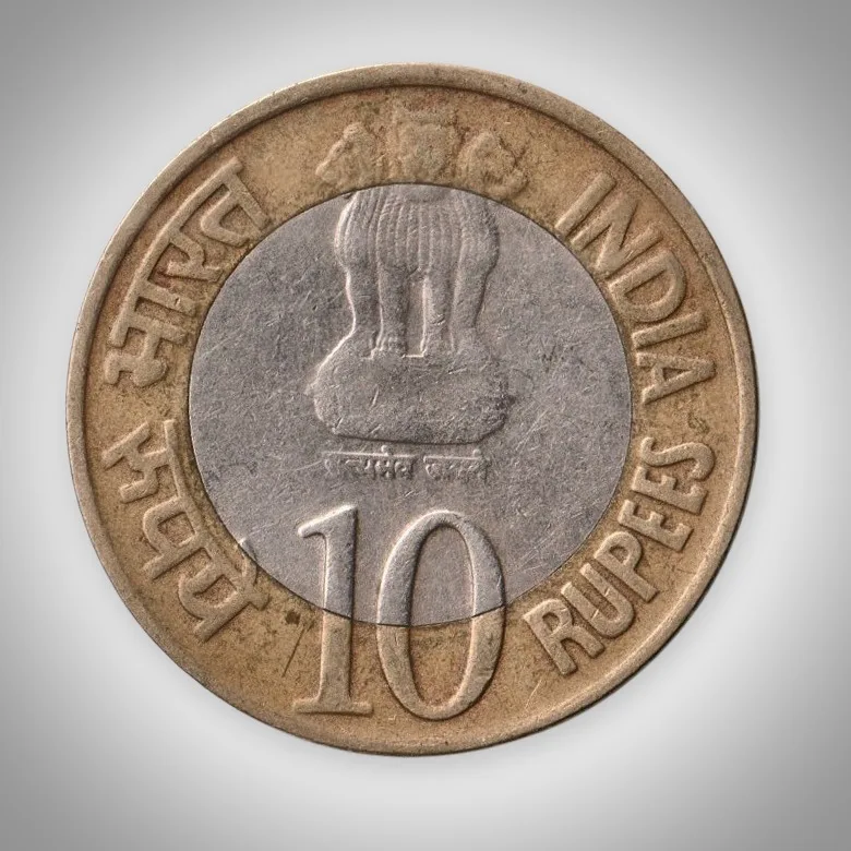 Rare 10 Rupees 2010 RBI Platinum Jubilee Noida Mint Republic India Bimetallic Commemorative Coin # A303