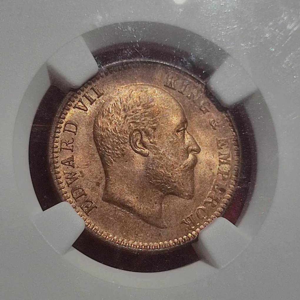 ONE QUARTER ANNA 1910 CALCUTTA NGC GRADED MS 64 RB