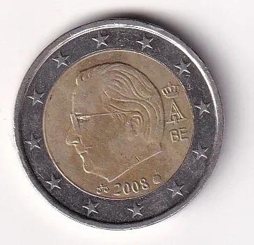 Belgium 2 Euros 2008 (Albert II) Rare Bimetallic Coin