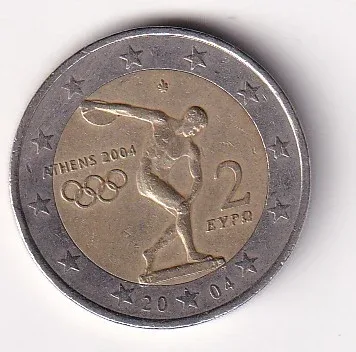 Greece 2 Euros 2004 (Olympic Games) Rare Commemorative Bimetallic Coin