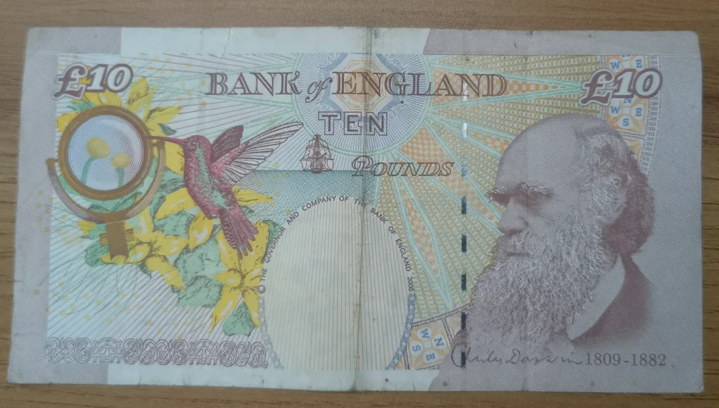England 10 Pounds - Elizabeth II Charles Darwin Rare Note