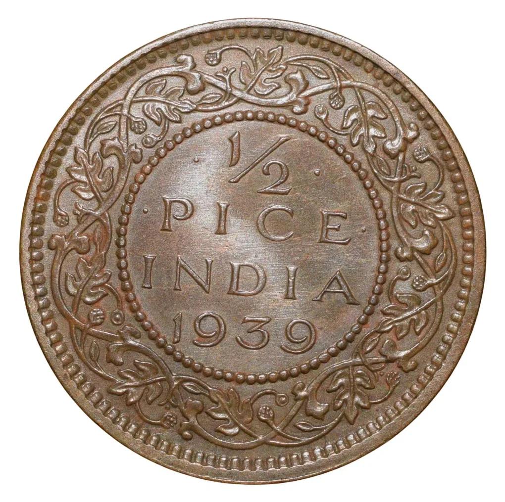 Bronze 1/2 Pice of George VI (AD 1939) of Calcutta Mint Head Type I About UNC Grade