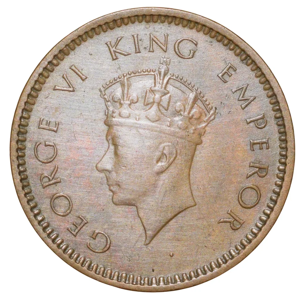Bronze 1/2 Pice of George VI (AD 1939) of Calcutta Mint Head Type I