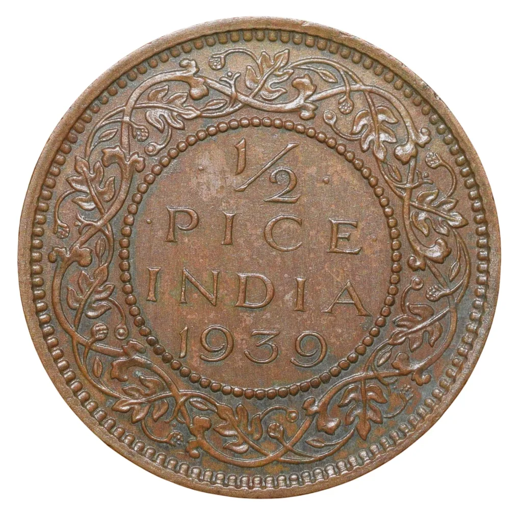 Bronze 1/2 Pice of George VI (AD 1939) of Calcutta Mint Head Type I