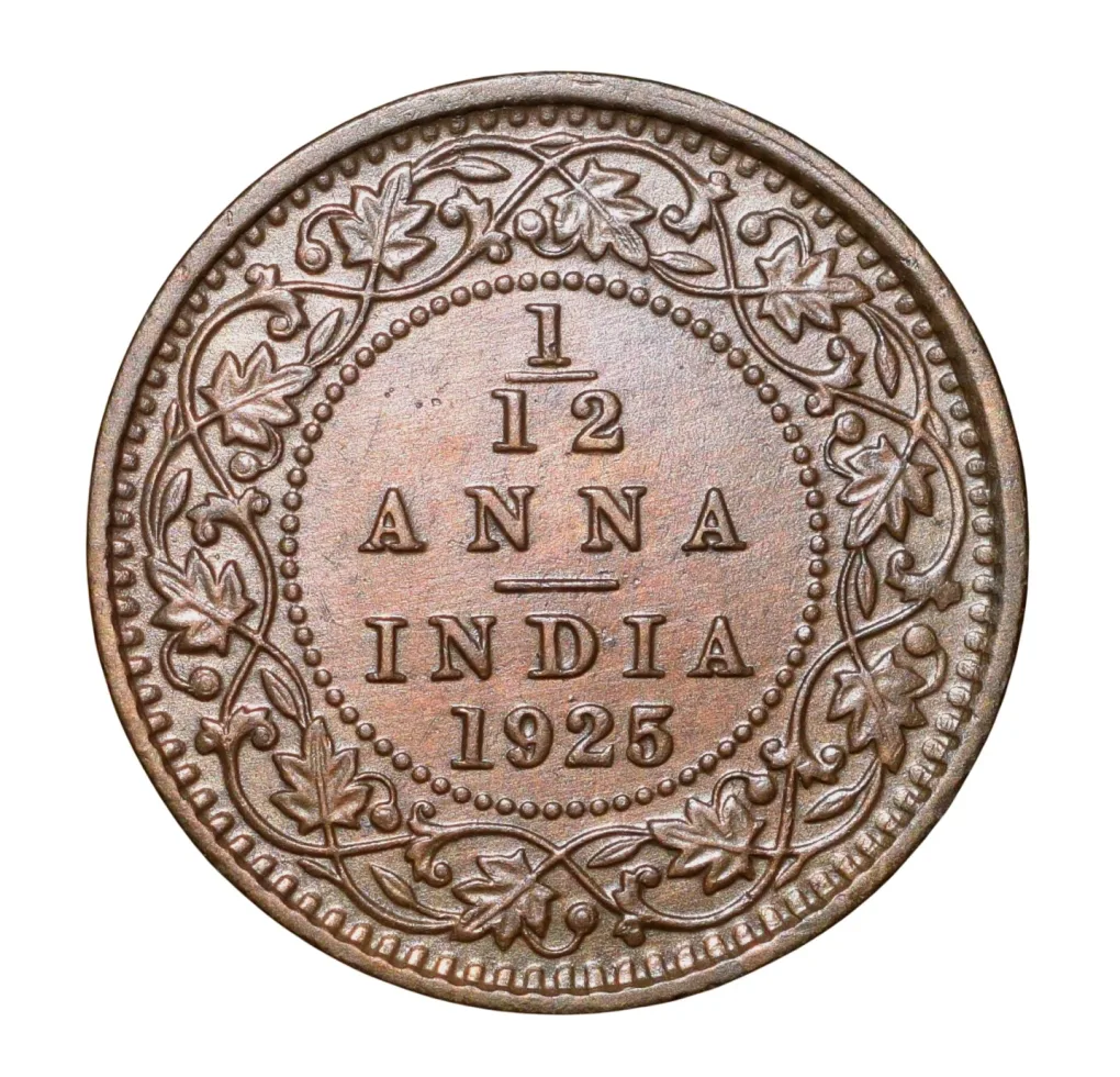 Bronze 1/12 Anna of George V (AD 1925) of Calcutta Mint About UNC Grade Rare