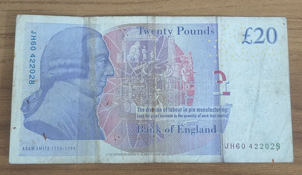 England 20 Pounds - Elizabeth II Adam Smith Rare Note