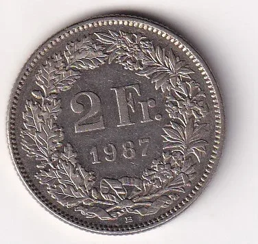 Switzerland 2 Francs (Helvetia standing) 1987 Rare Coin