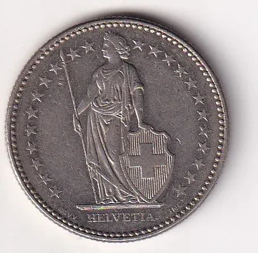 Switzerland 2 Francs (Helvetia standing) 1987 Rare Coin