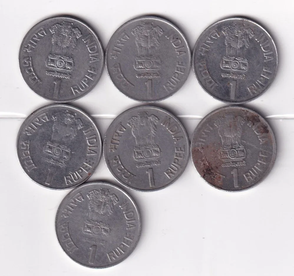 7 DIFFERENT STEAL COMMEMORATIVE ONE RUPEES ( 7 COINS SET)