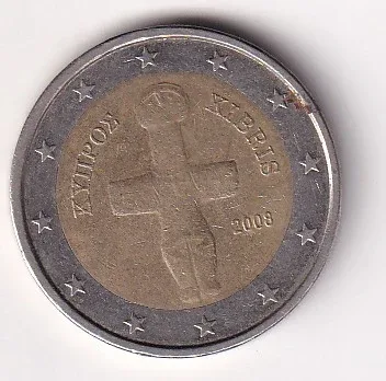 Cyprus 2 Euros 2008 Rare Bimetallic Coin