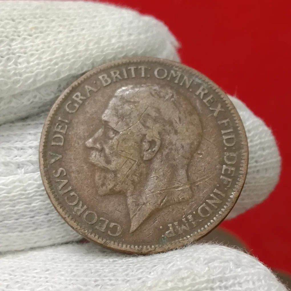 Rare One Penny Copper Coin featuring the Portrait of King George V of the United Kingdom 1 Pcs Only
