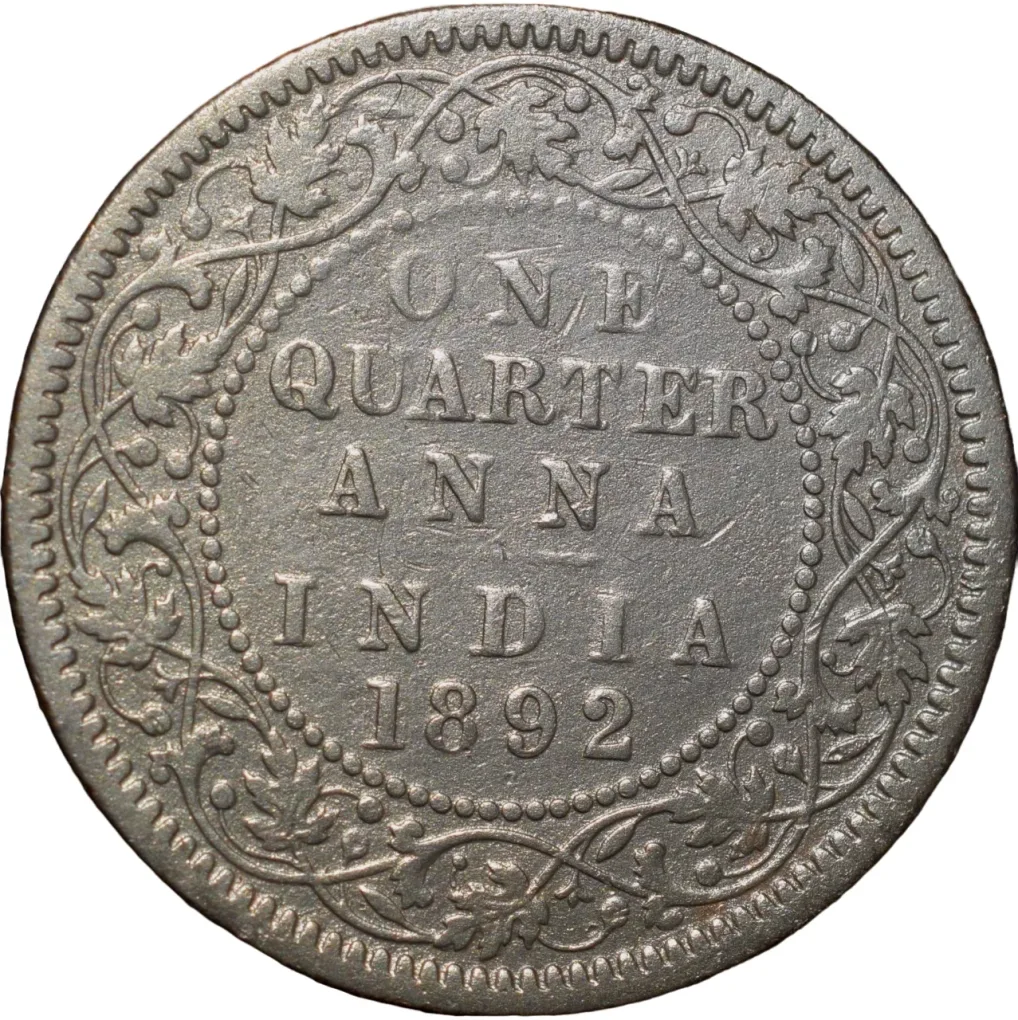 Copper 1/4 Anna of Victoria Empress (AD 1892) Calcutta Mint Rare Date