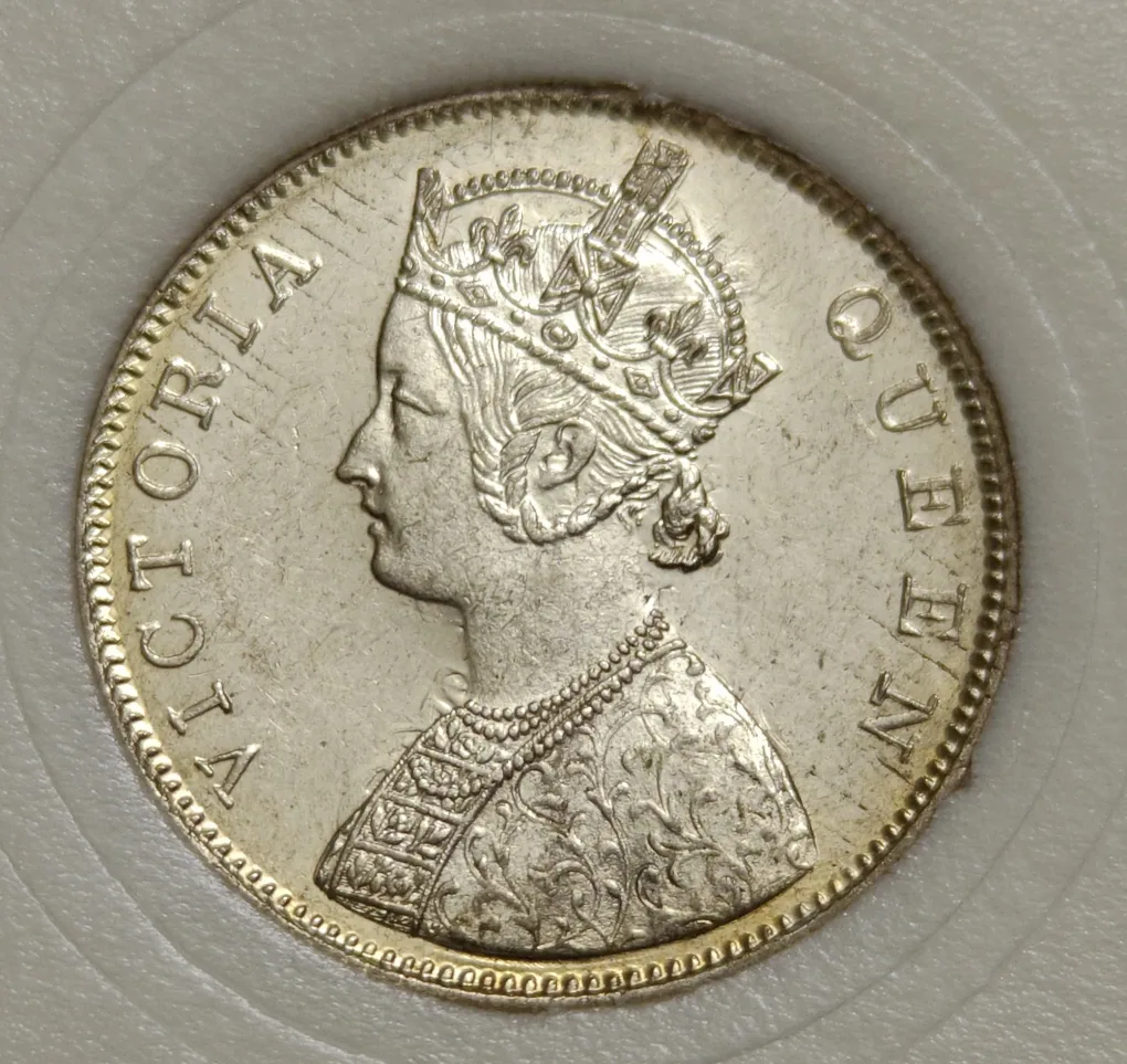 British India Victoria 1862 One Dot Above One Rupee Silver Coin BUNC