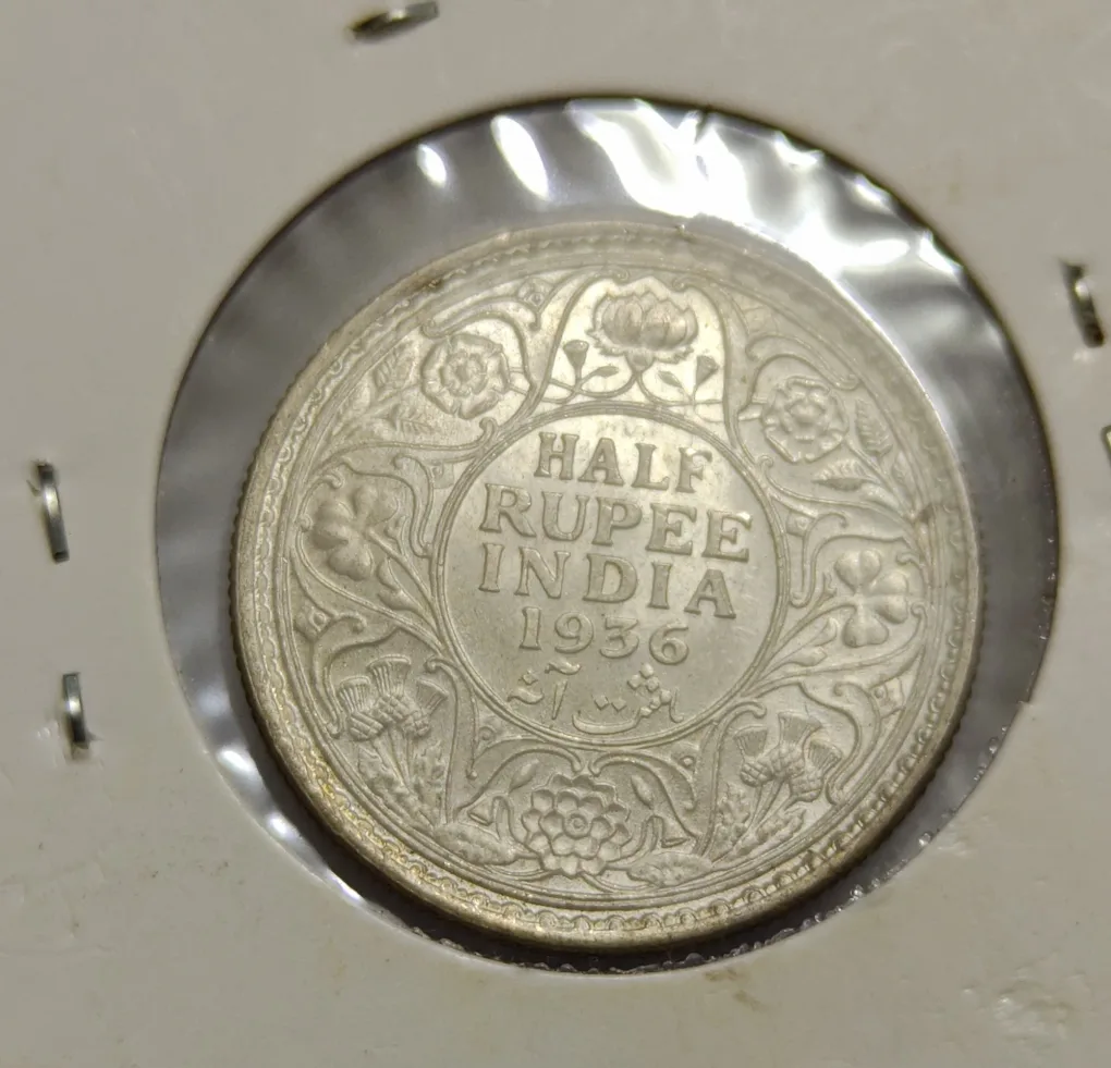 British India George V Half Rupee 1936 Silver Coin Bunc Rare