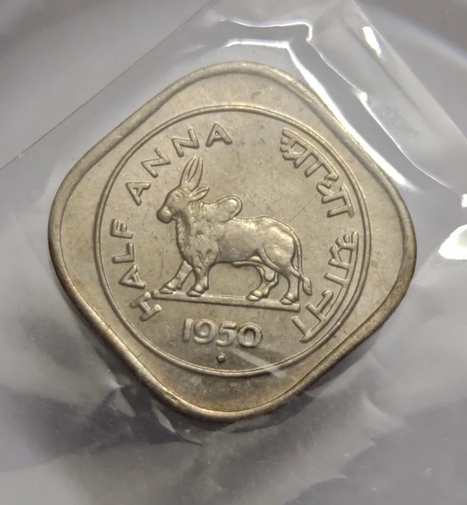 Half Anna Bull 1950 Mumbai Coin Unc
