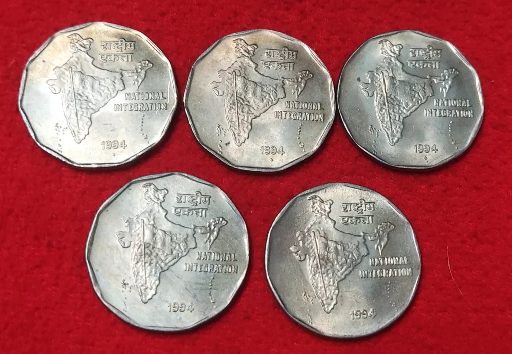 2 RUPEES COIN 1994 BOMBAY MINT GEM UNC CONDITION LOT OF 5 COIN PRICE