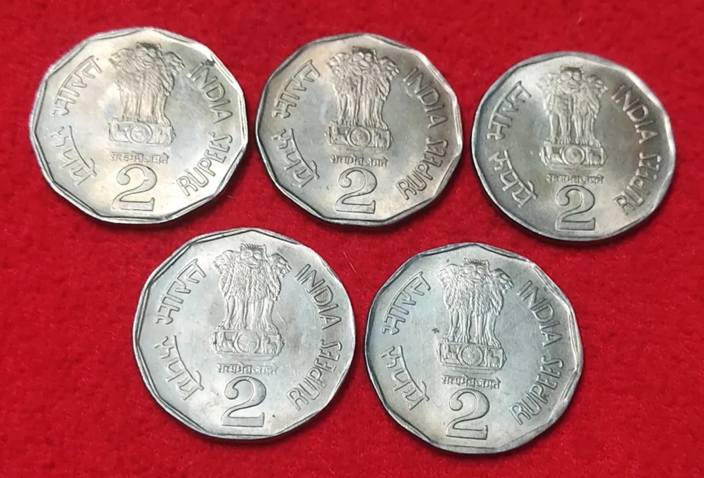 2 RUPEES COIN 1994 BOMBAY MINT GEM UNC CONDITION LOT OF 5 COIN PRICE