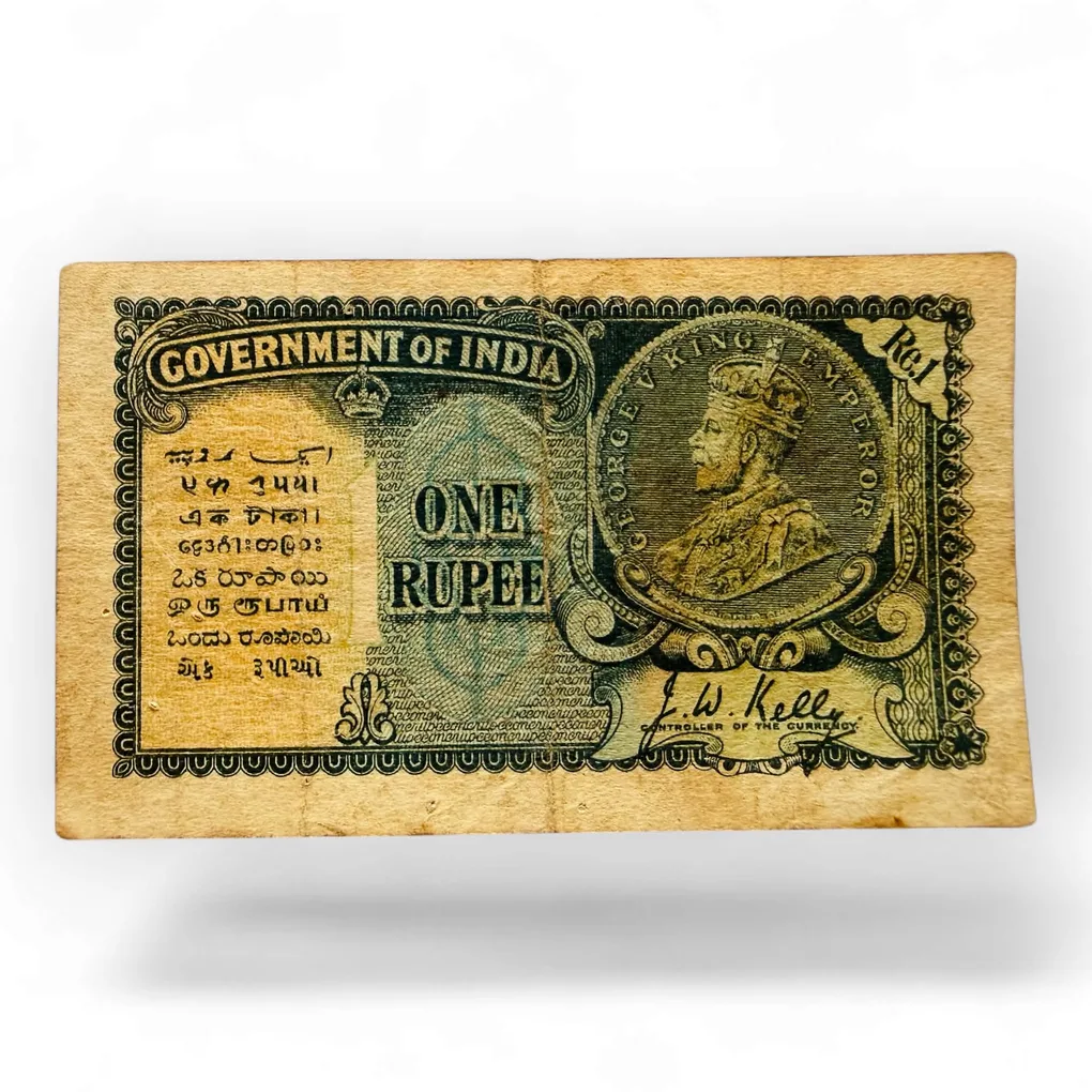 Re 1 British India Banknote Issue Signed By J W Kelly Crisp Paper Unique and Rare Issue