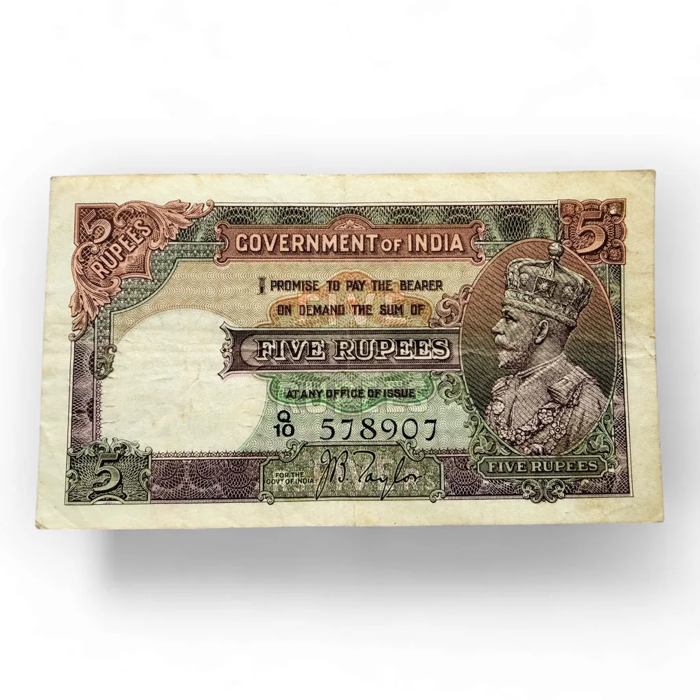 Rs 5 British India Banknote Portrait Issue Signed By J B Taylor Issue Crisp Paper Unique and Rare Issue