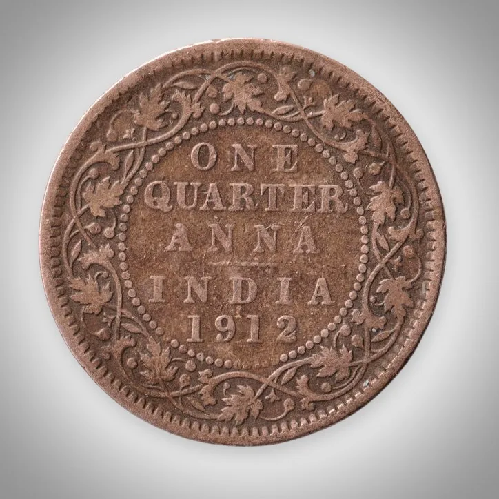 Rare One Quarter Anna 1912 King George V Calcutta Mint British India Coin # A624