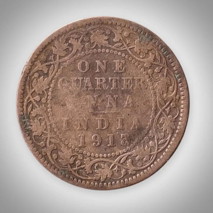 Rare One Quarter Anna 1913 King George V Calcutta Mint British India Coin # A625