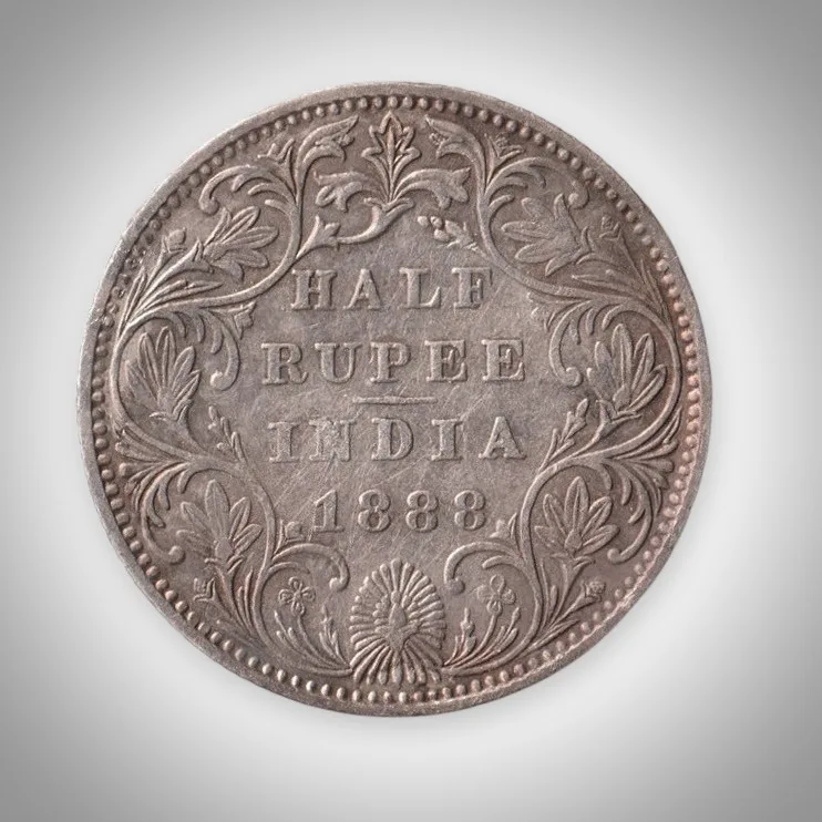 Rare Half Rupee 1888 Queen Victoria Empress Calcutta Mint British India Silver Coin # A176