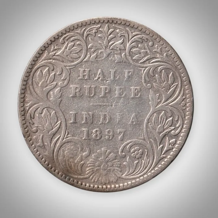 Rare Half Rupee 1897 Queen Victoria Empress Bombay Mint British India Silver Coin # A177