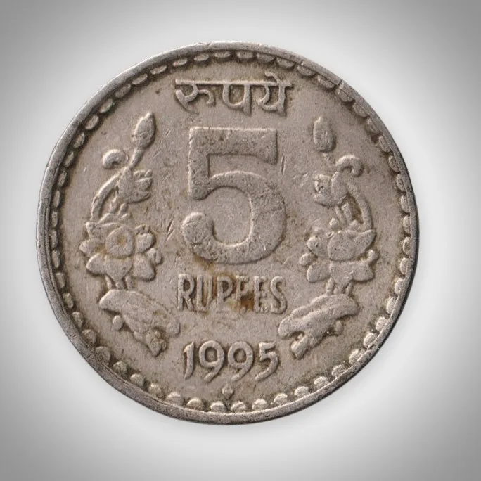 Rare 5 Rupees 1995 Republic India Bombay Mint Coinage India Coin # A134