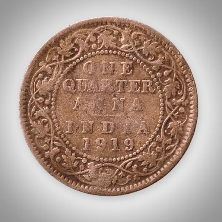 Rare 1/4 Anna 1919 King George V Calcutta Mint British India Coin # A628