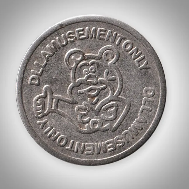 DLL Amusement Only Teddy Bear Mascot Arcade Game Token 22 mm White Metal # A647