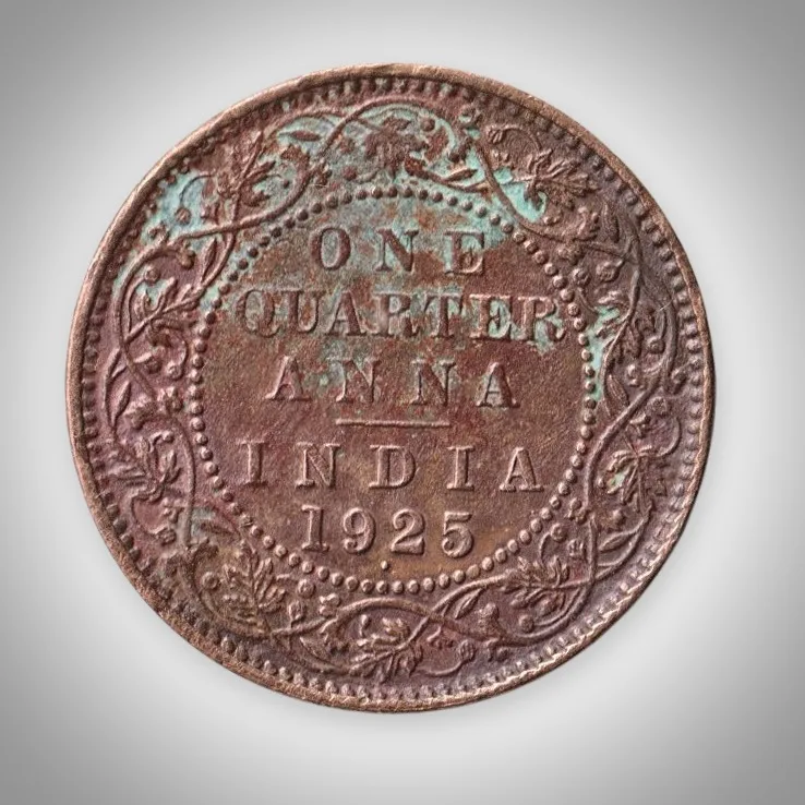 Rare 1 Quarter Anna 1925 King George V Bombay Mint British India Coin # A630