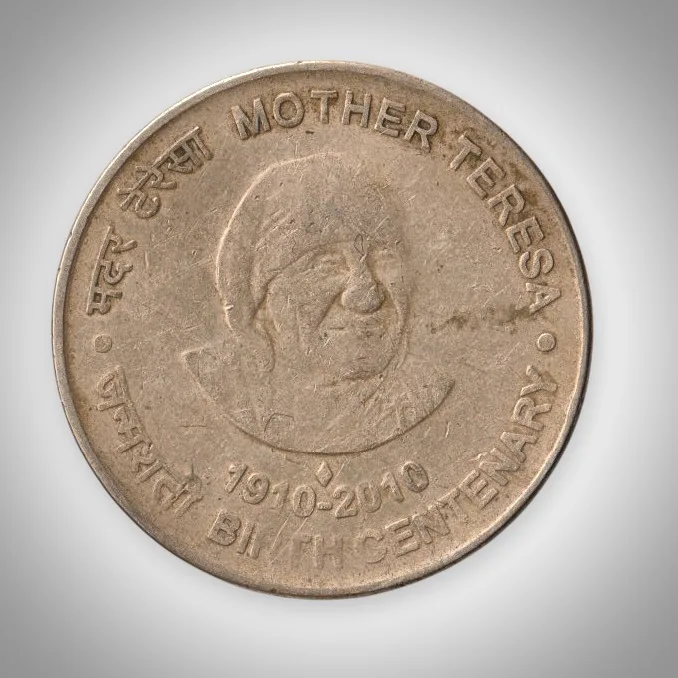 Rare 5 Rupees 2010 Mother Teresa Birth Centenary Mumbai Mint Republic India Coin # A268