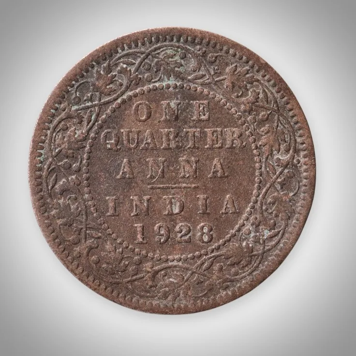 Rare 1/4 Anna 1928 King George V Calcutta Mint British India Coin # A633