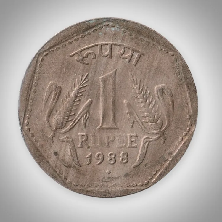 Rare 1 Rupee 1988 Wheat Ears Series Mumbai Mint Coinage of Republic India Coin # A056