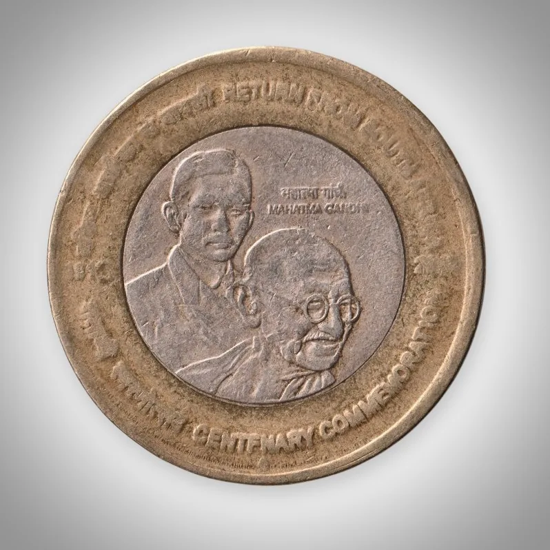 Rare 10 Rupee 2015 Mahatma Gandhi Return from South Africa Centenary Bombay Mint Republic India Commemorative Coin # A300