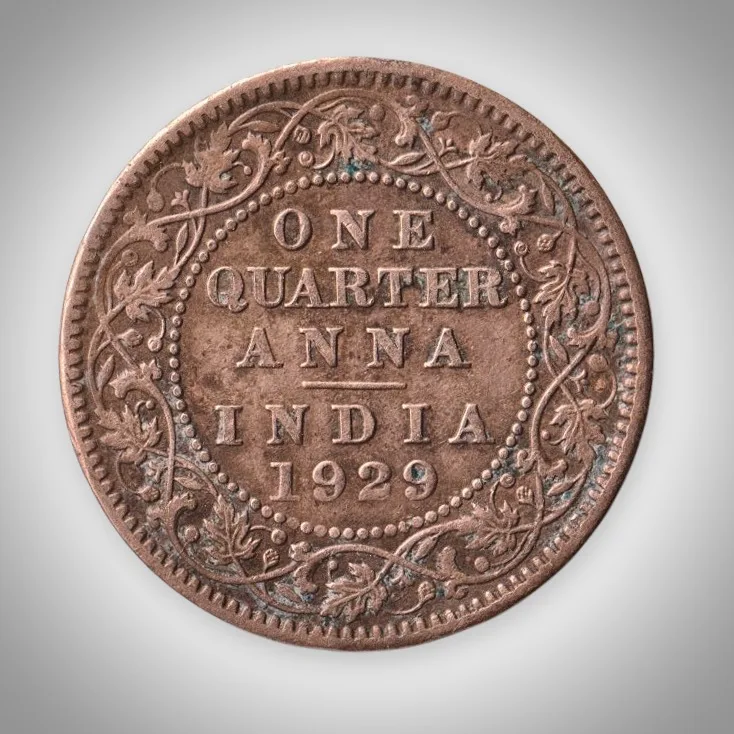 Rare 1 Quarter Anna 1929 George V King Emperor Calcutta Mint British India Coin # A634