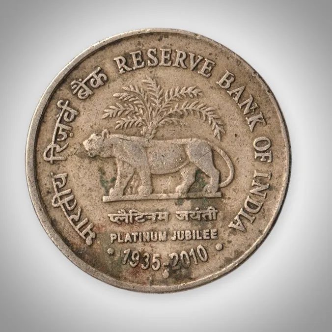 Rare 5 Rupees 2010 RBI Platinum Jubilee Bombay Mint Republic India Coin # A271