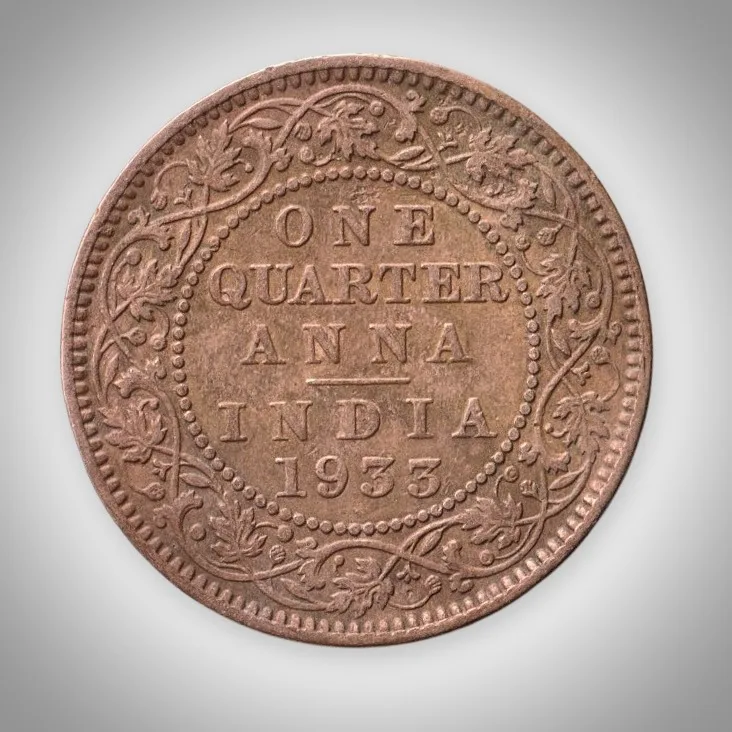 Rare 1/4 Anna 1933 King George V Calcutta Mint British India Coin # A636