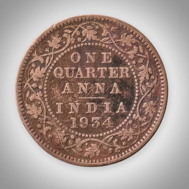 Rare 1/4 Anna 1934 King George V Calcutta Mint British India Coin # A637