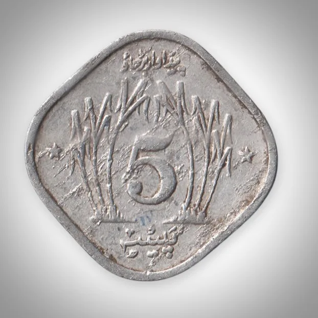 Rare 5 Paisa 1976 Crescent and Star Series Islamic Republic of Pakistan Aluminium Coin # A095