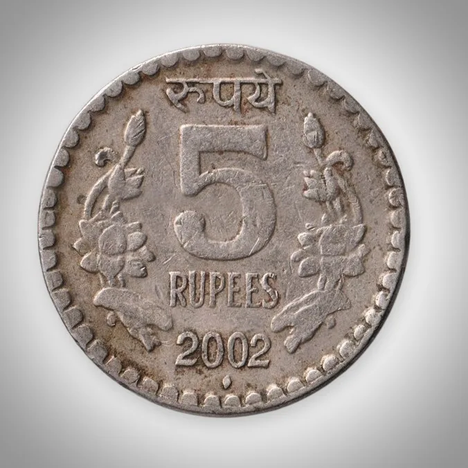 Rare 5 Rupees 2002 Republic India Bombay Mint Coinage India Coin # A160