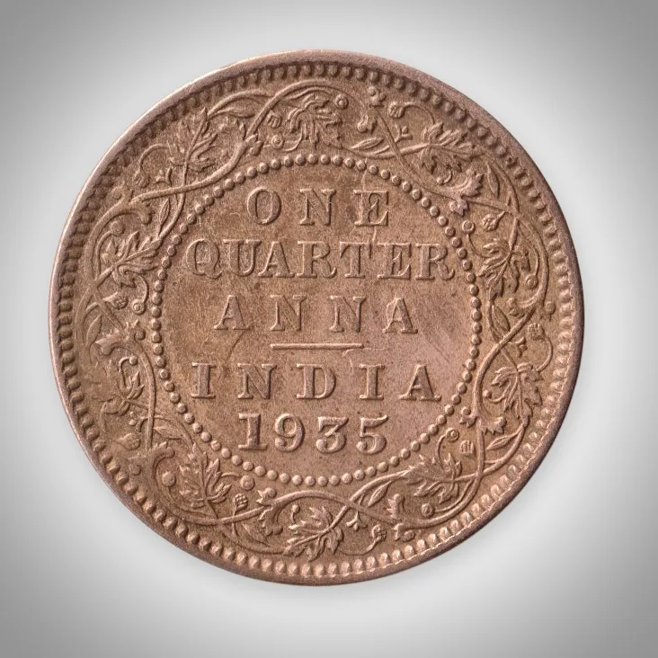 Rare 1 Quarter Anna 1935 King George V Calcutta Mint British India Coin # A638