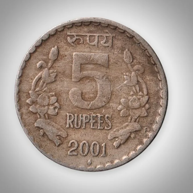 Rare 5 Rupee 2001 Republic India Bombay Mint Coinage India Coin # A155